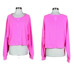 Aerie | Hot Pink Oversized Cropped Long Sleeve Neon Cotton Sweatshirt Sweater L